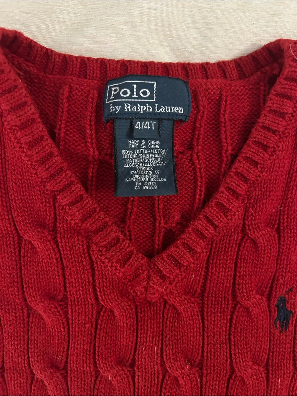 Ralph Lauren Red Cable-Knit V-Neck Sweater Vest
